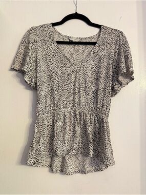 Lucky Brand Leopard Print V-Neck Peplum Top